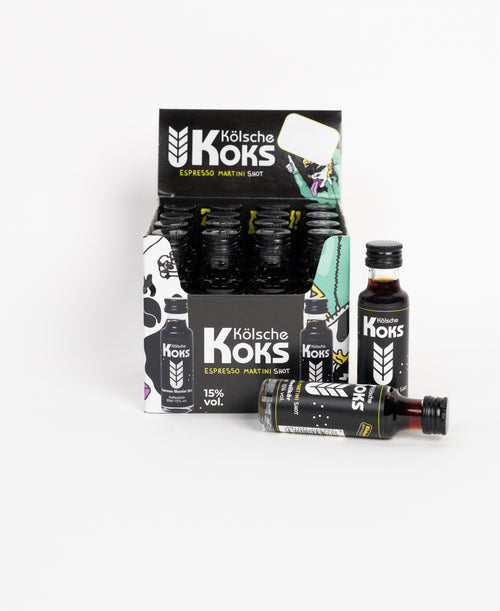 Kölsche Koks Espresso Martini Klopferbox mit 16 Glasfläschchen à 20ml