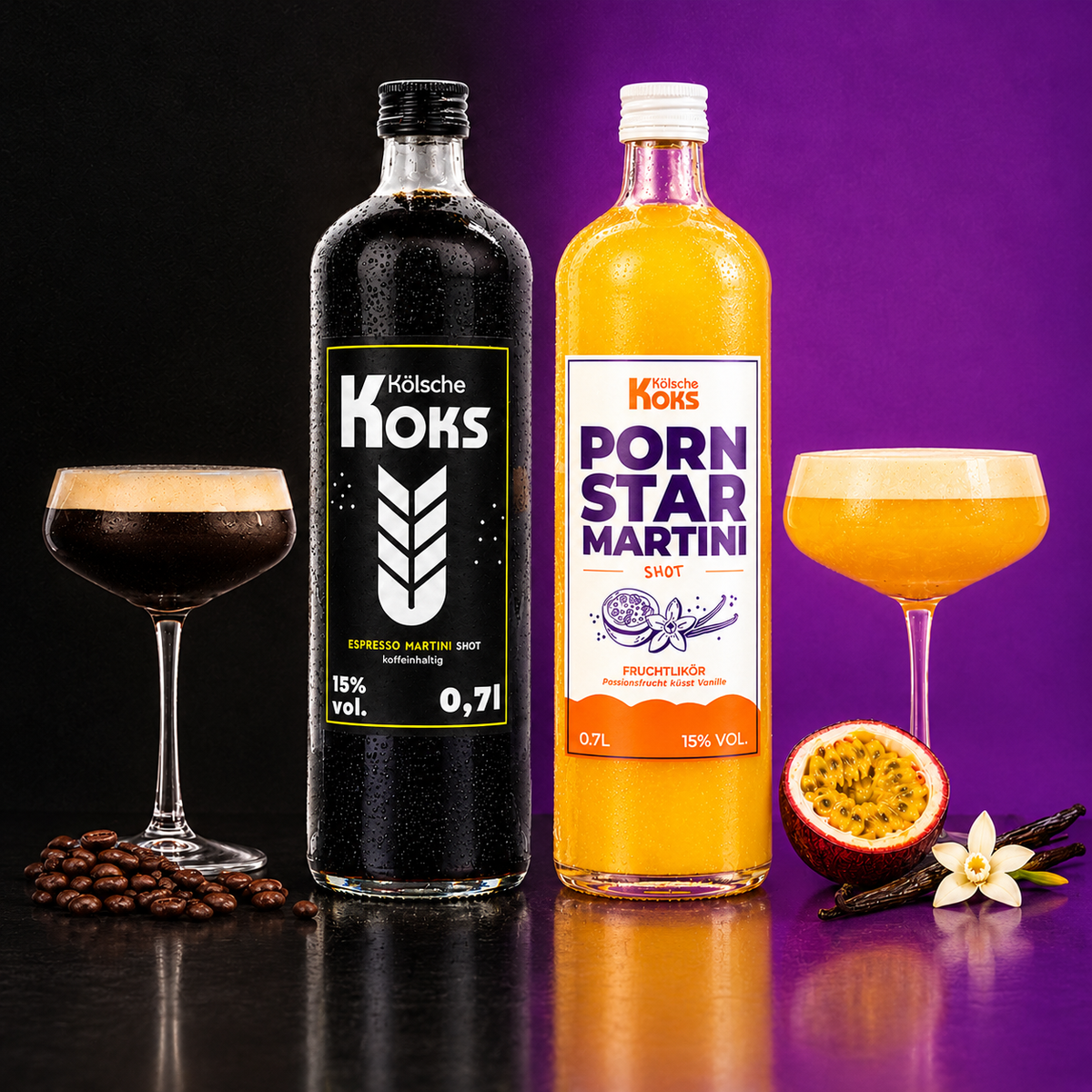 Kölsche Koks Bundle | Espresso Martini & Pornstar Martini 2 x 0,7L Flasche
