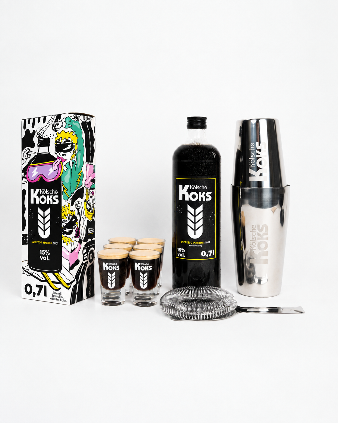 Kölsche Koks Espresso Martini | 0,7L Flasche + Shaker + Shotgläser