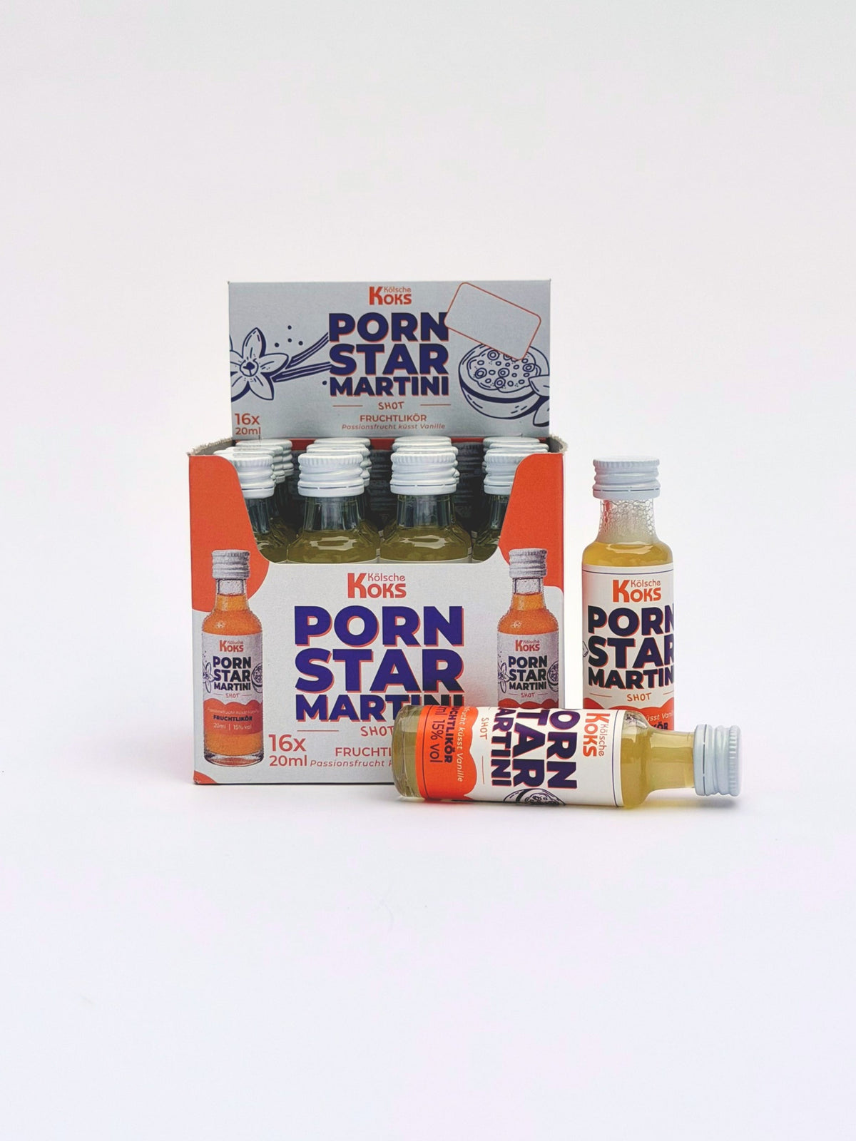Kölsche Koks Pornstar Martini Klopfer, 16 Shots à 20 ml im Glasfläschchen